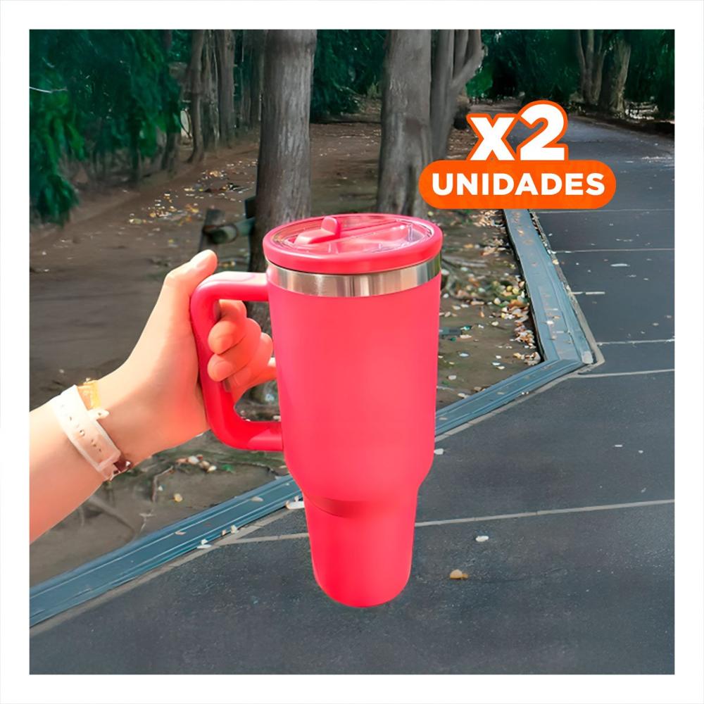 Pack2 Set Vaso 1200ML en Color Fucsia con Pico Practico y Asa Firme ABS y Acero