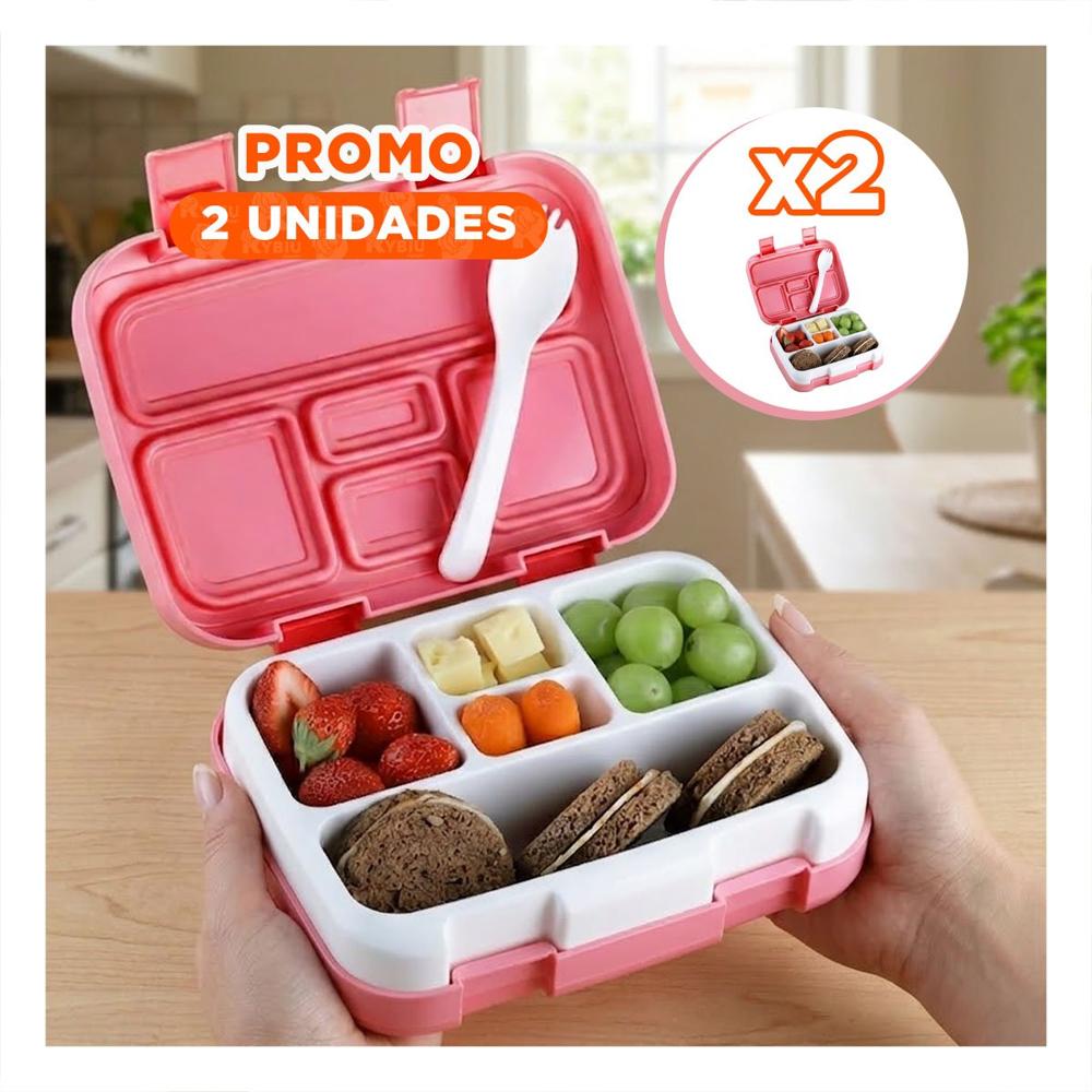 Pack2 Estuche Portatil Bento 5 Divisiones Rosado para Llevar Almuerzo Ordenado YPapel Regalo