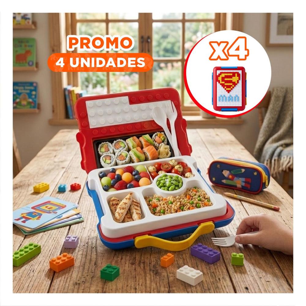 Pack4 Portatil Compacto Rojo con 4 Divisiones para Snacks y Almuerzo Saludable YPapel Regalo
