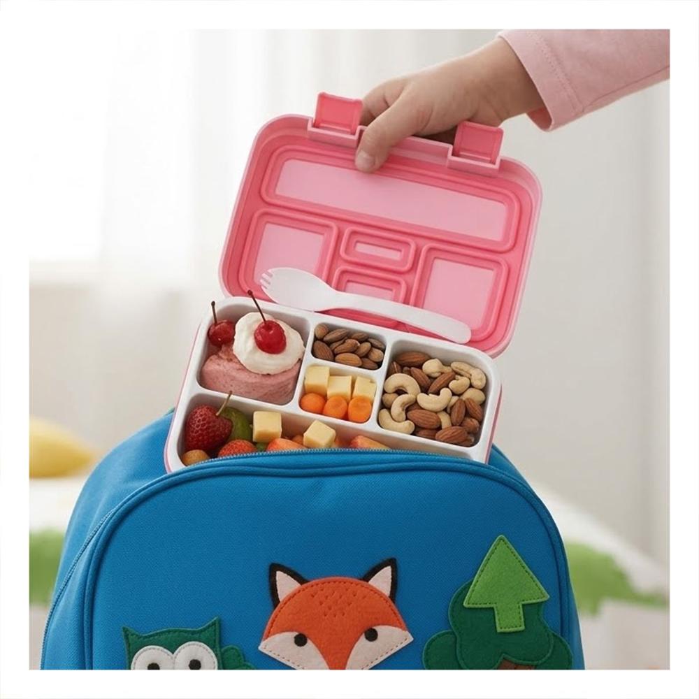 Caja Resistente Bento 5 Divisiones Rosado para Alimentos Organizados Y notas