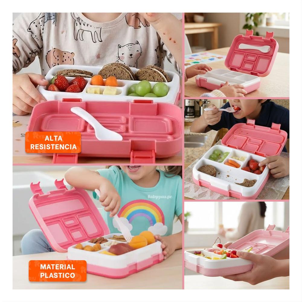 Caja Portatil Bento 5 Divisiones Rosado para Alimentos Frescos Diarios YLigas Regalo