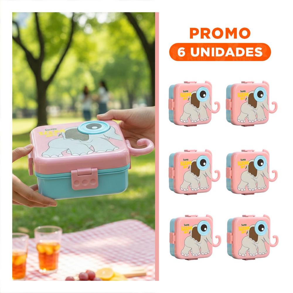 Pack6 Articulo cuadrado Elefante para Snacks y Picnic Rosado 1600ml YRegalo Sticker