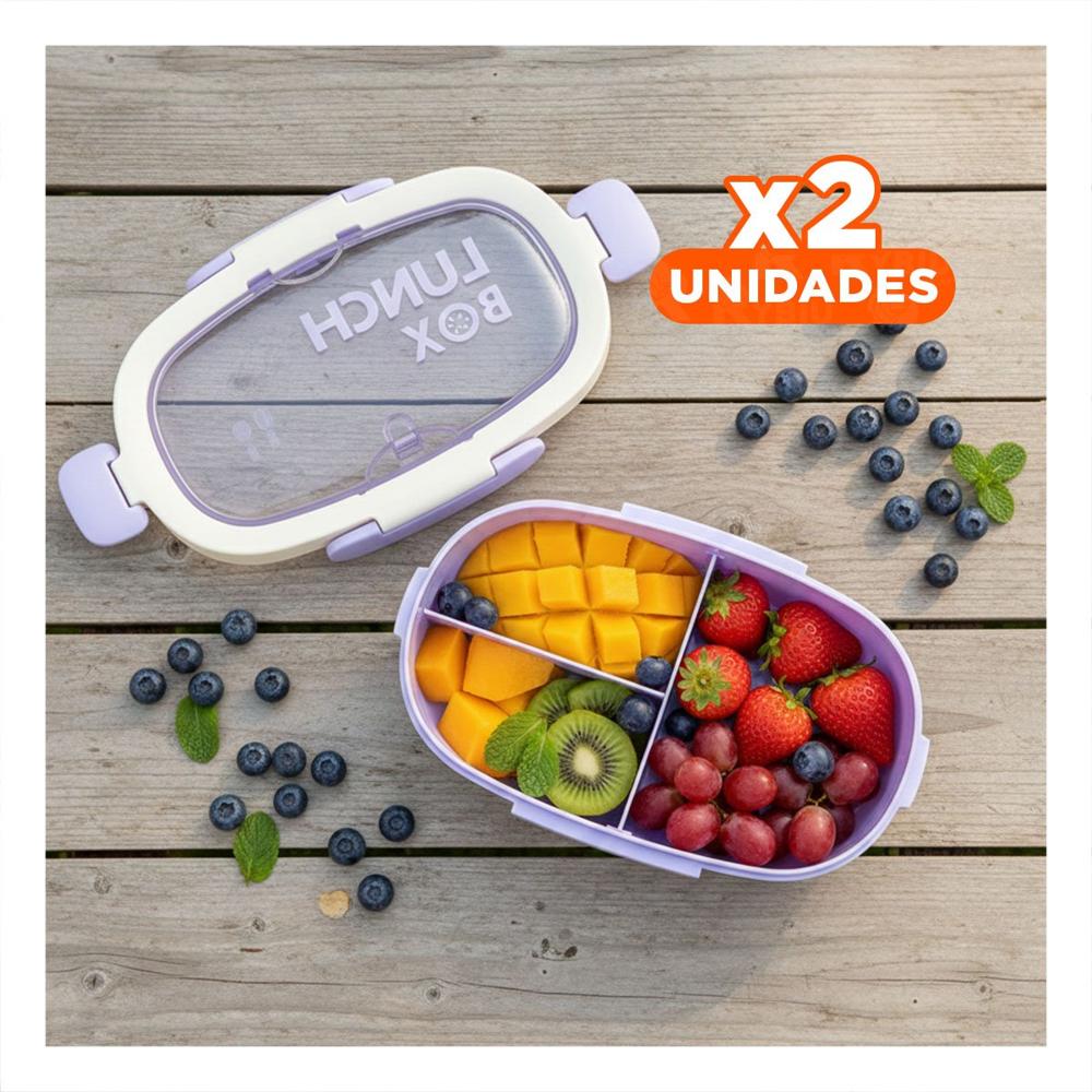 Pack2 Estuche 850ml con Cubiertos y Tomatodo 480ml Lila Hermetico Antigoteo