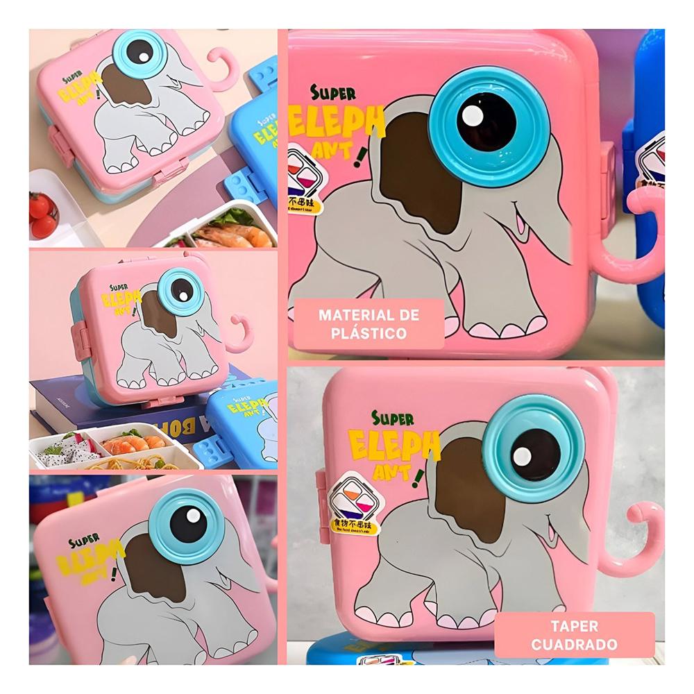 Taper cuadrado Elefante para Picnic y Almuerzo Rosado 1600ml YLigas Regalo