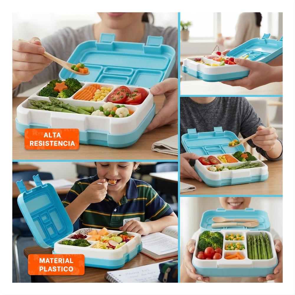 Taper Multiuso Bento 5 Divisiones Celeste para Comidas Practicas en Oficina YLigas Regalo