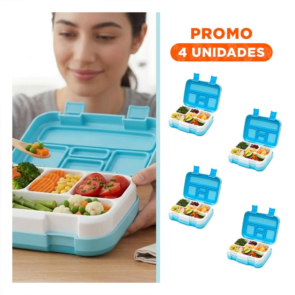 Pack4 Lonchera Escolar Bento 5 Divisiones Celeste para Ninos y Jovenes
