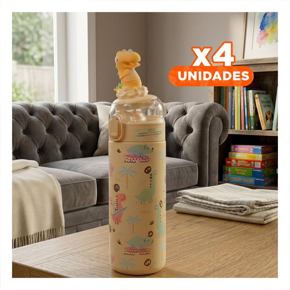 Pack4 Copo Divertido 420ml Dinosaurio 3D Crema para Ninos en Escuela y Hogar YPapel Regalo