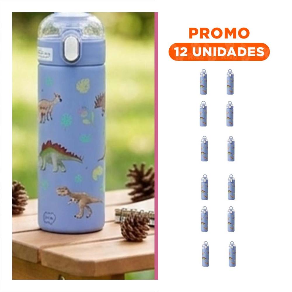Pack12 Frasco Divertido 420ml Dinosaurio Azul para Uso Escolar y Excursiones