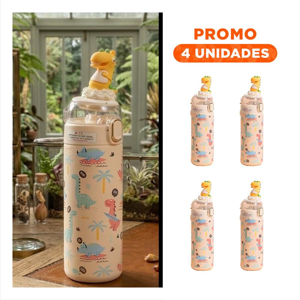 Pack4 Copo Portatil 420ml Dinosaurio 3D Crema para Ninos en Casa o Escuela