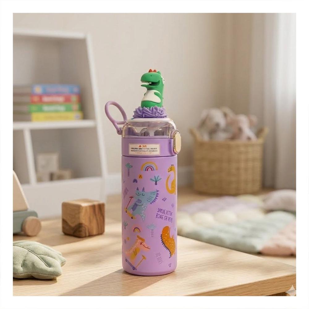 Termo Infantil 420ml Dinosaurio 3D Lila con Diseno Colorido para Ninos YPapel Regalo
