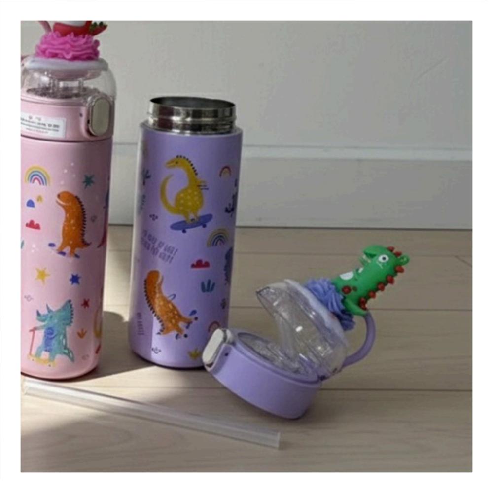 Termo 420ml Dinosaurio 3D Lila con Tapa Hermetica para Hidratacion Diaria