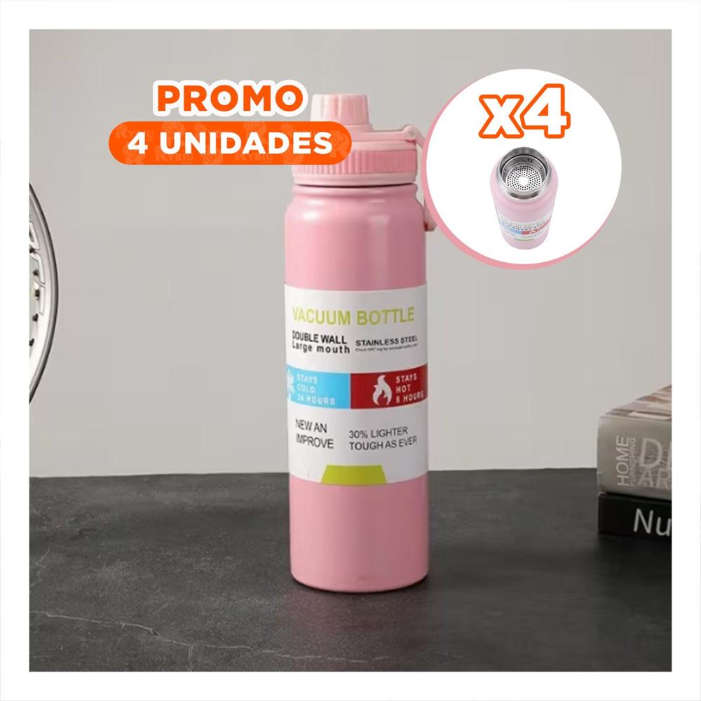 Pack4 Botellon 800ml Rosado con Tapa Hermetica para Hidratacion YRegalo Sticker