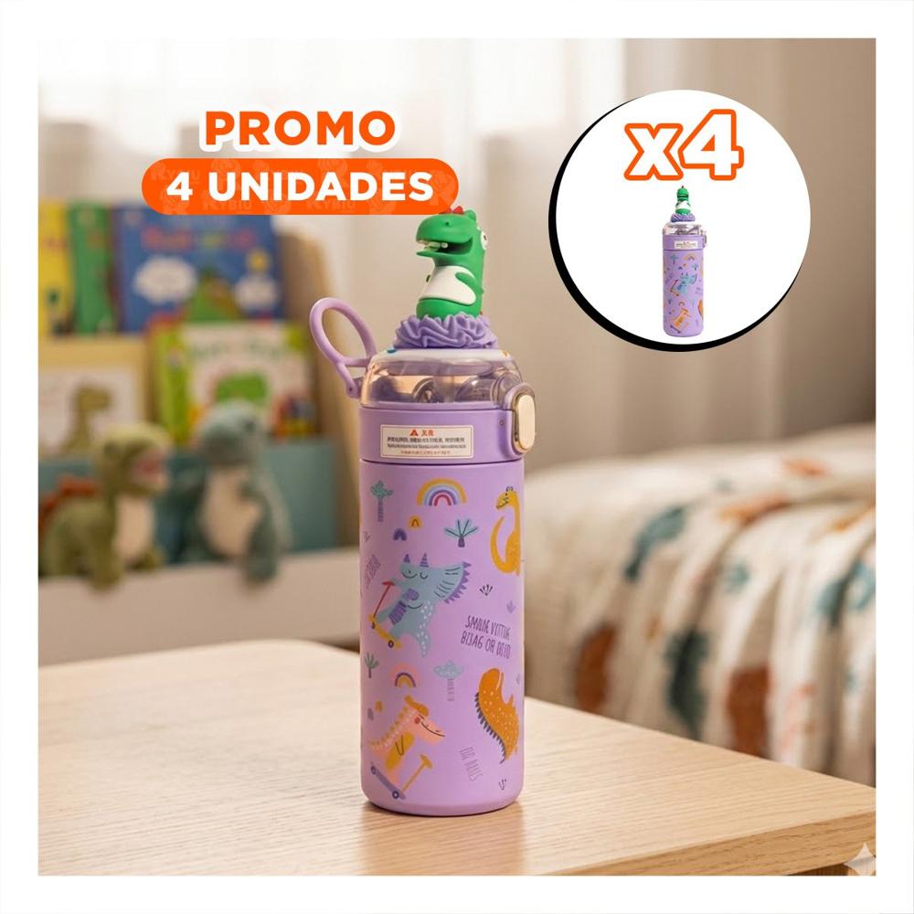 Pack4 Frasco 420ml Dinosaurio 3D Lila con Diseno Infantil para Regalos YRegalo Sticker