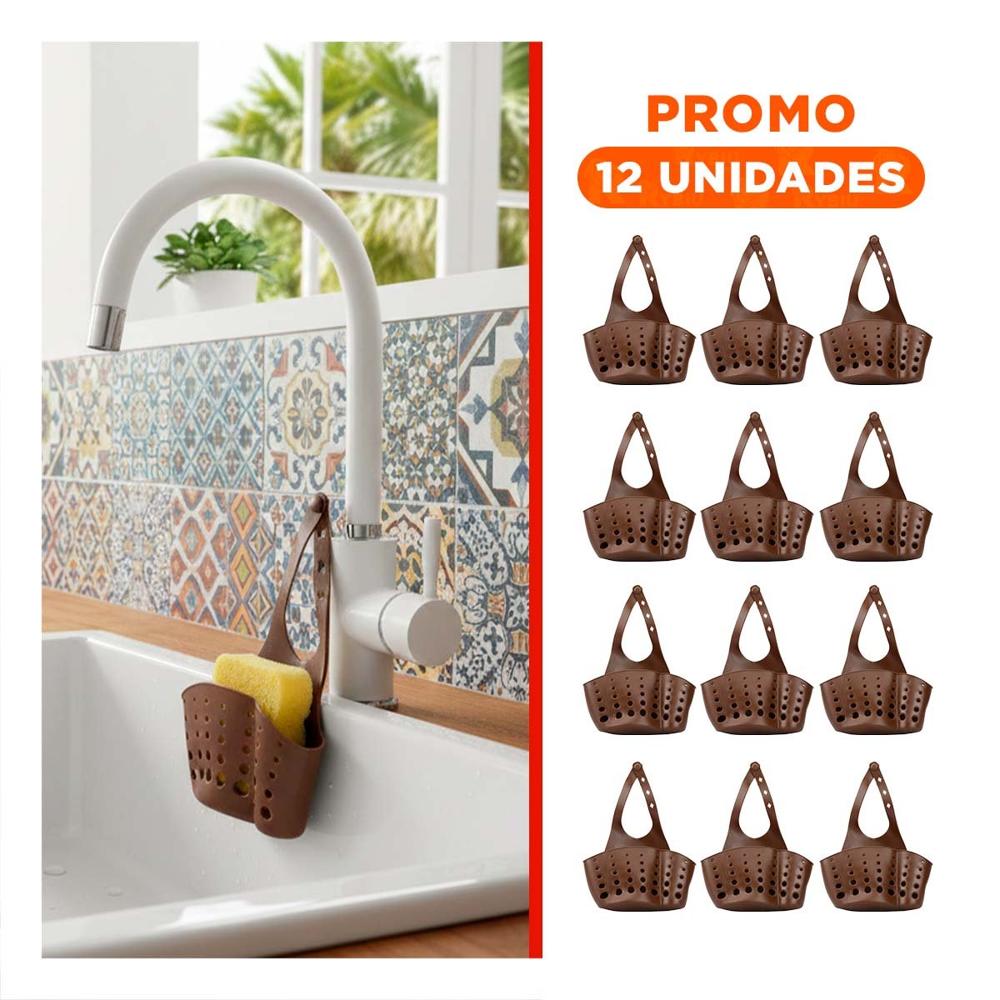Pack12 Contenedor Colgante Marron Para Esponjas y Jabones 19x15cm