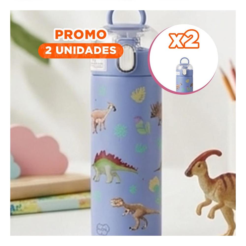Pack2 Copo Portatil 420ml Dinosaurio Azul para Ninos con Tapa Hermetica YPapel Regalo