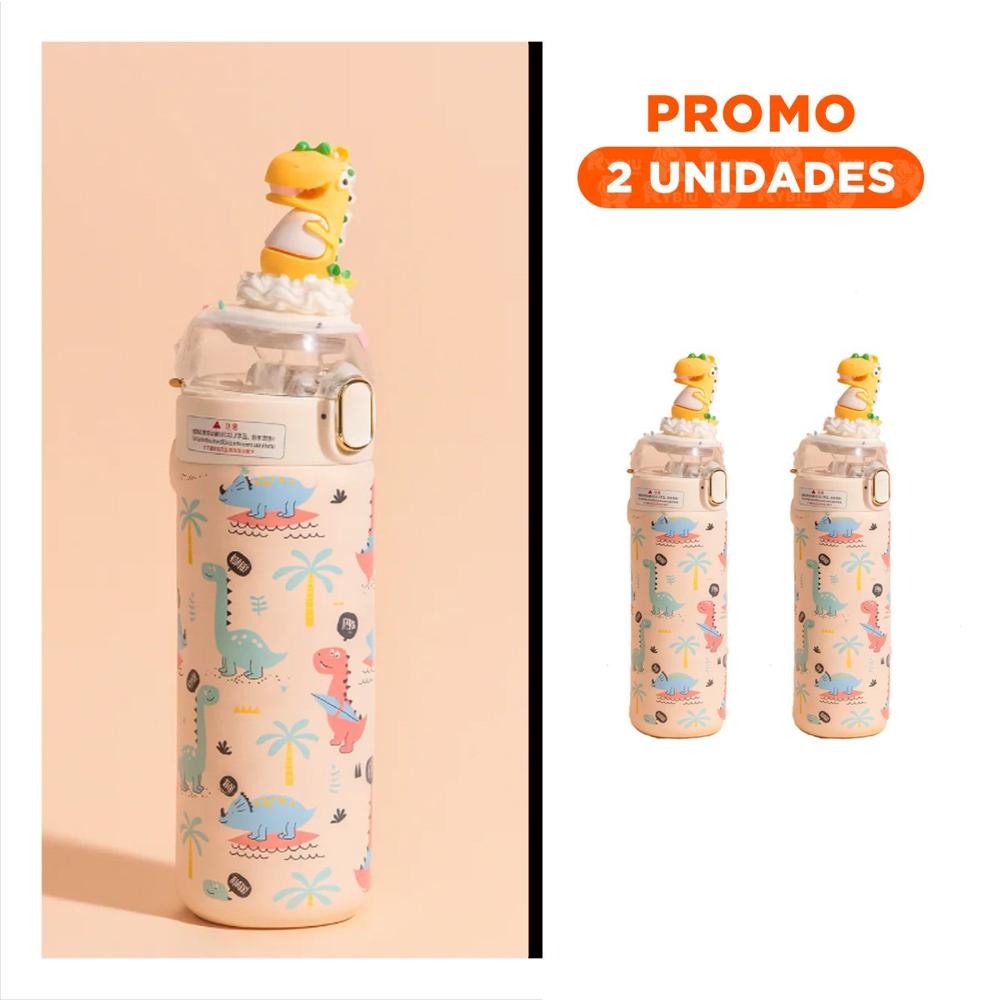 Pack2 Copo Escolar 420ml Dinosaurio 3D Crema para Bebidas en Casa o Escuela YRegalo Sticker