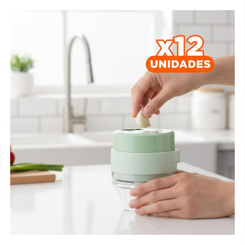 Pack12 Procesador Electrico Recargable 4 en 1 Verde para Preparaciones Y Papel Regalo