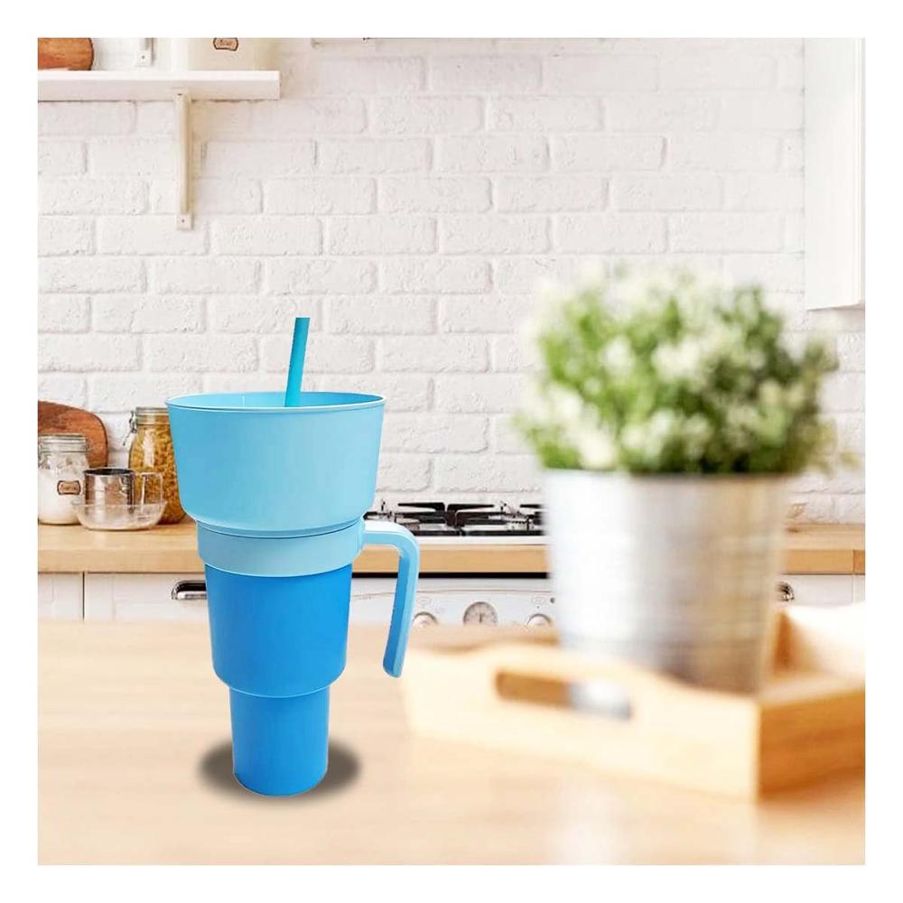Vaso 2 en 1 en Material ABS Celeste para Momentos de Cine y Entretenimiento Y Notas