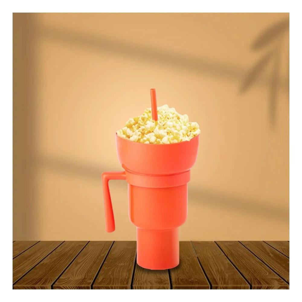 Vaso 2 en 1 para Bebidas y Snacks en ABS Anaranjado con Estilo Practico y Uso Diario