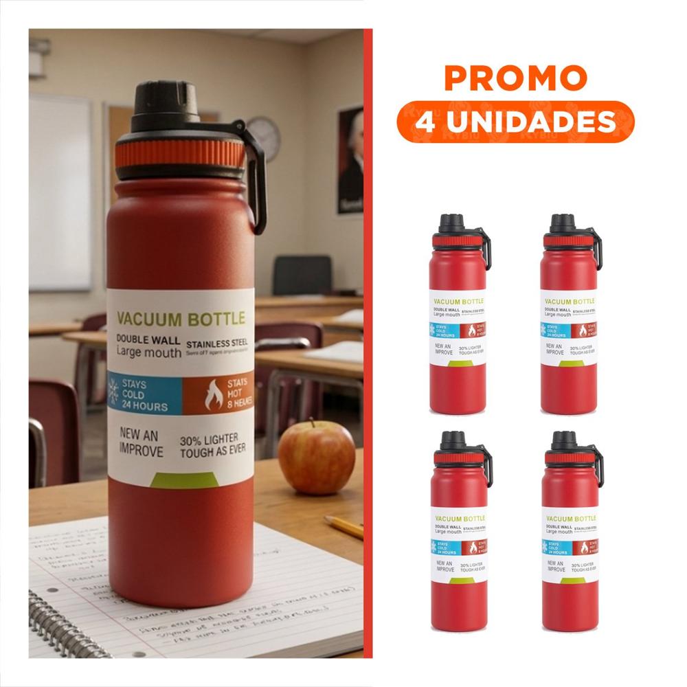Pack4 Copo Portatil 800ml Rojo para Ninos en Casa o Escuela