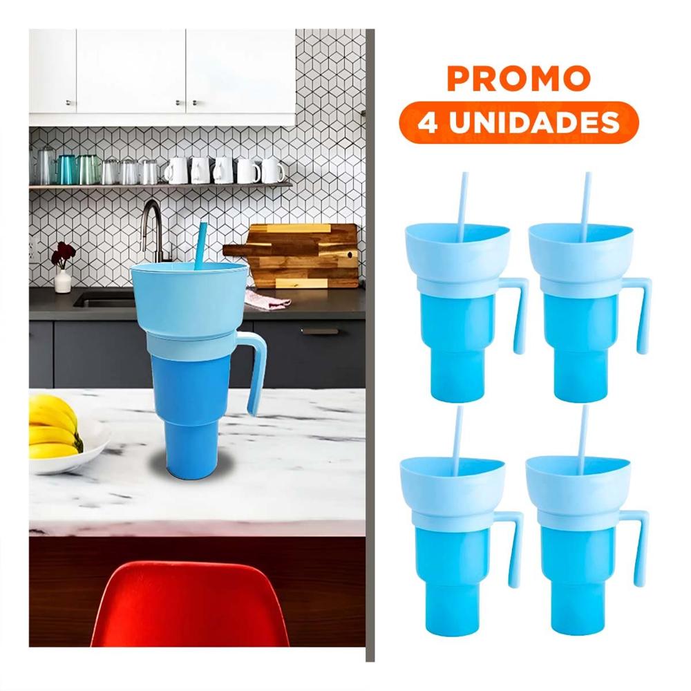 Pack4 Contenedor 2 en 1 Celeste en Material ABS para Espacios Dinamicos