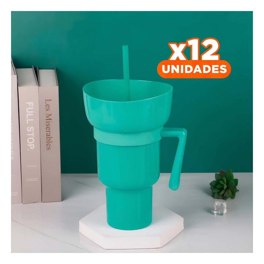 Pack12 Recipiente 2 en 1 Verde para Cine en Casa con Bebidas y Snacks YPapel Regalo