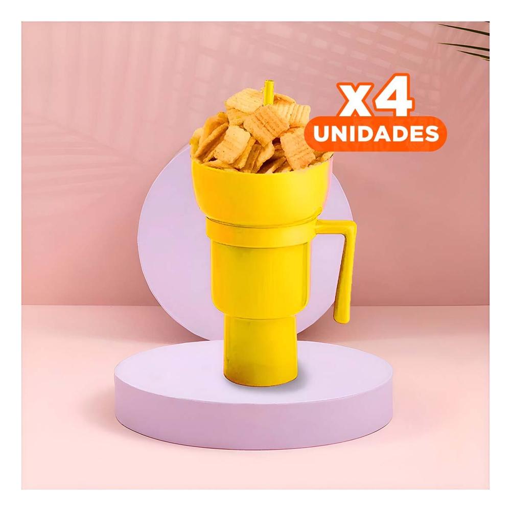 Pack4 Contenedor 2 en 1 de Color Amarillo con Fabricacion ABS Duradera YRegalo Sticker