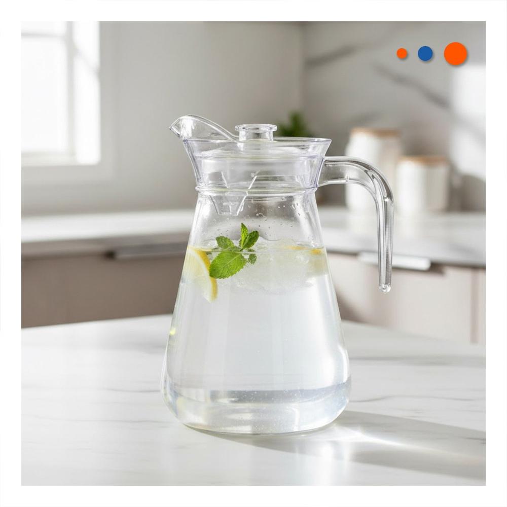 Jarra de Vidrio con Tapa Diseno Liso Transparente 1300 ml