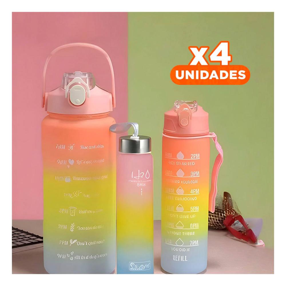 Pack4 Tomatodos en Presentacion de 3 Unidades Rosado 2 L 1 L y 300 Ml con Tapa