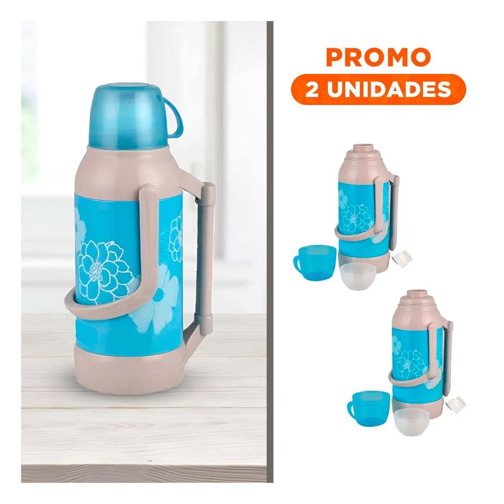 Pack2 Botella Floral 3200ml Celeste perfecta para Bebidas Frias y Calientes Y Regalo Sticker