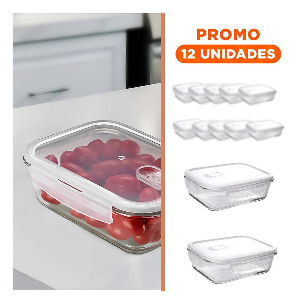 Pack12 Caja hermetica de vidrio con tapa 1040ml transparente
