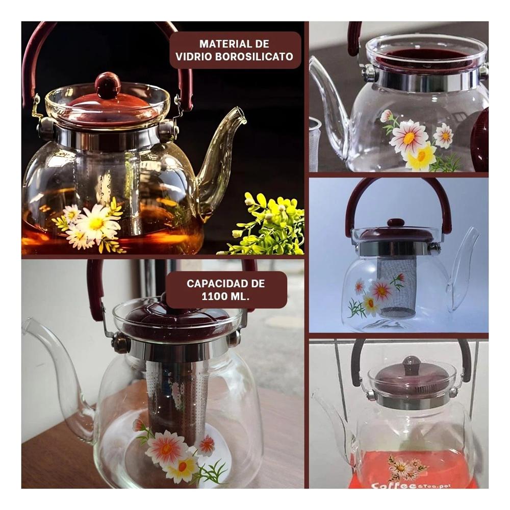Jarra para Tea y Coffee 1100ml Transparente con Tapa Guinda en Area de Servicio YLigas Regalo