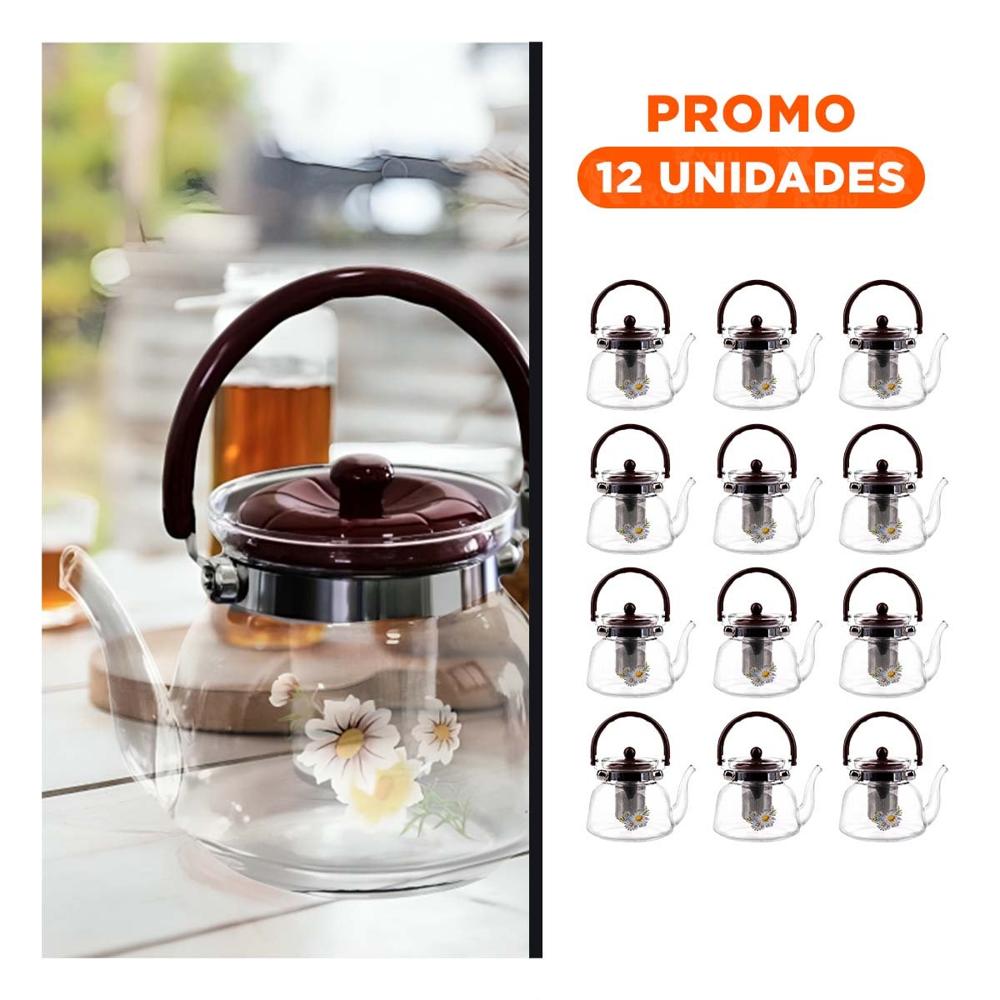 Pack12 Tetera 1100ml Transparente con Tapa Guinda para Servicio Refinado