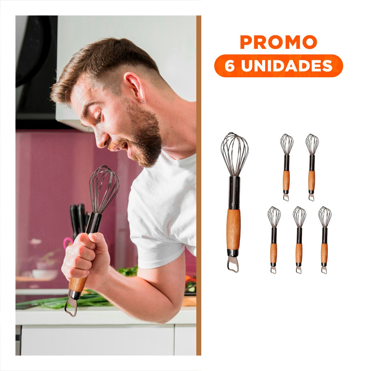 Pack6 Agitador para Cocina de Acero Inoxidable con Doble Utilidad Diaria Y Regalo Sticker