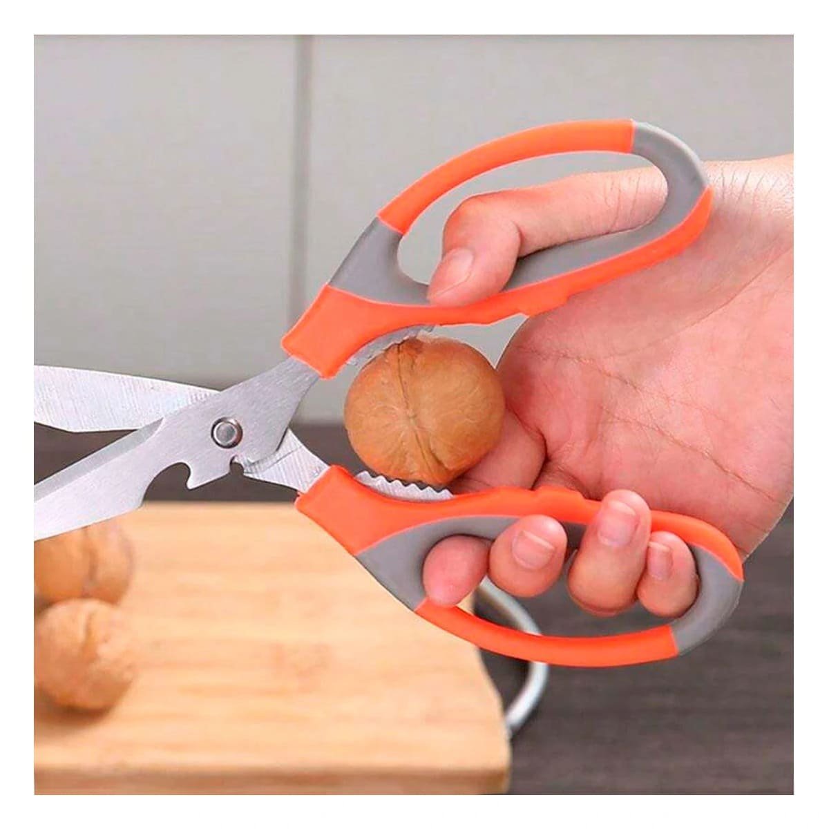 Tijera de Cocina Multifuncional 3 en 1 Cortador y Destapador de Botella Naranja