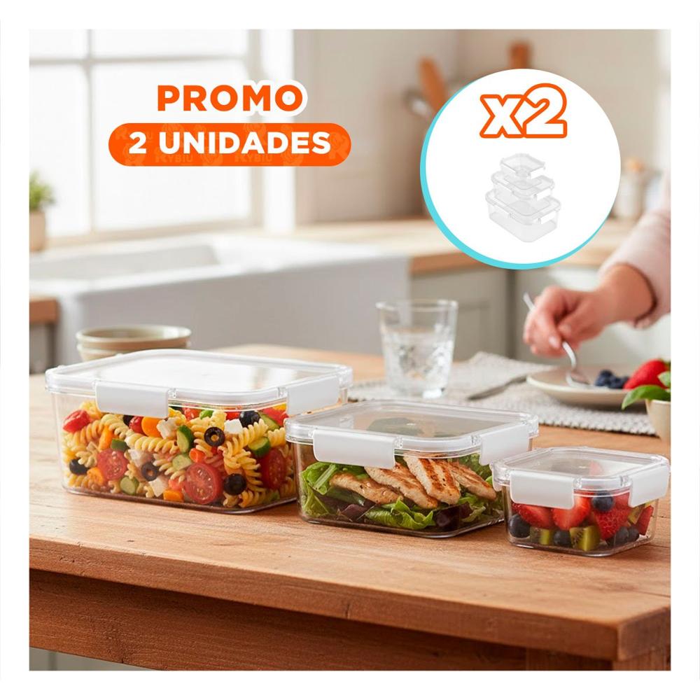 Pack2 Conjunto de Envases Rectangulares para Guardar y Transportar Transparente