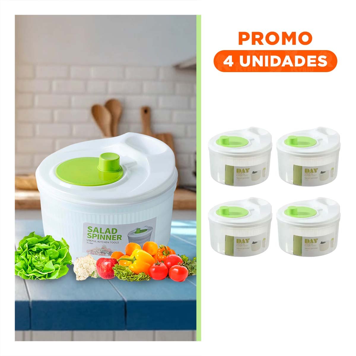 Pack4 Centrifugador con Manija Giratoria Blanco con Verde DAY