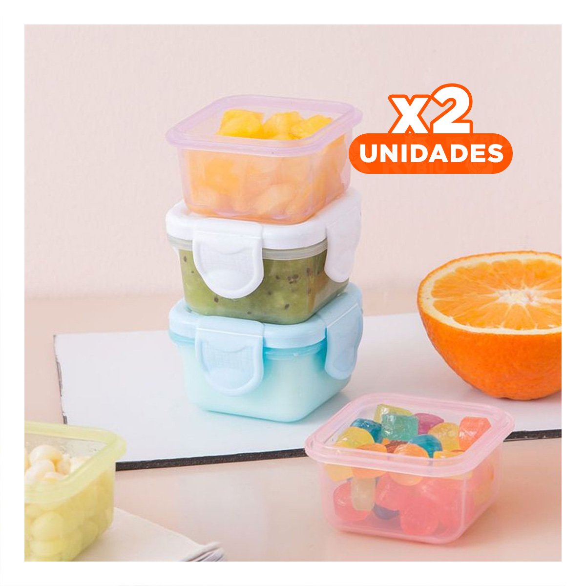 Pack2 Contenedores Mini con Seguro 4 Piezas Multicolor 6.2x4cm para Comida YPapel Regalo