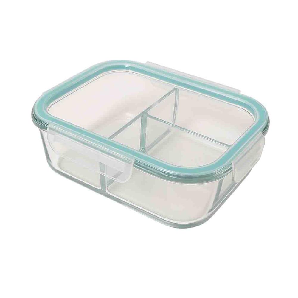 Envase de Vidrio con Tapa Segura y Divisiones 1040 ml con Linea Celeste YRegalo Sticker