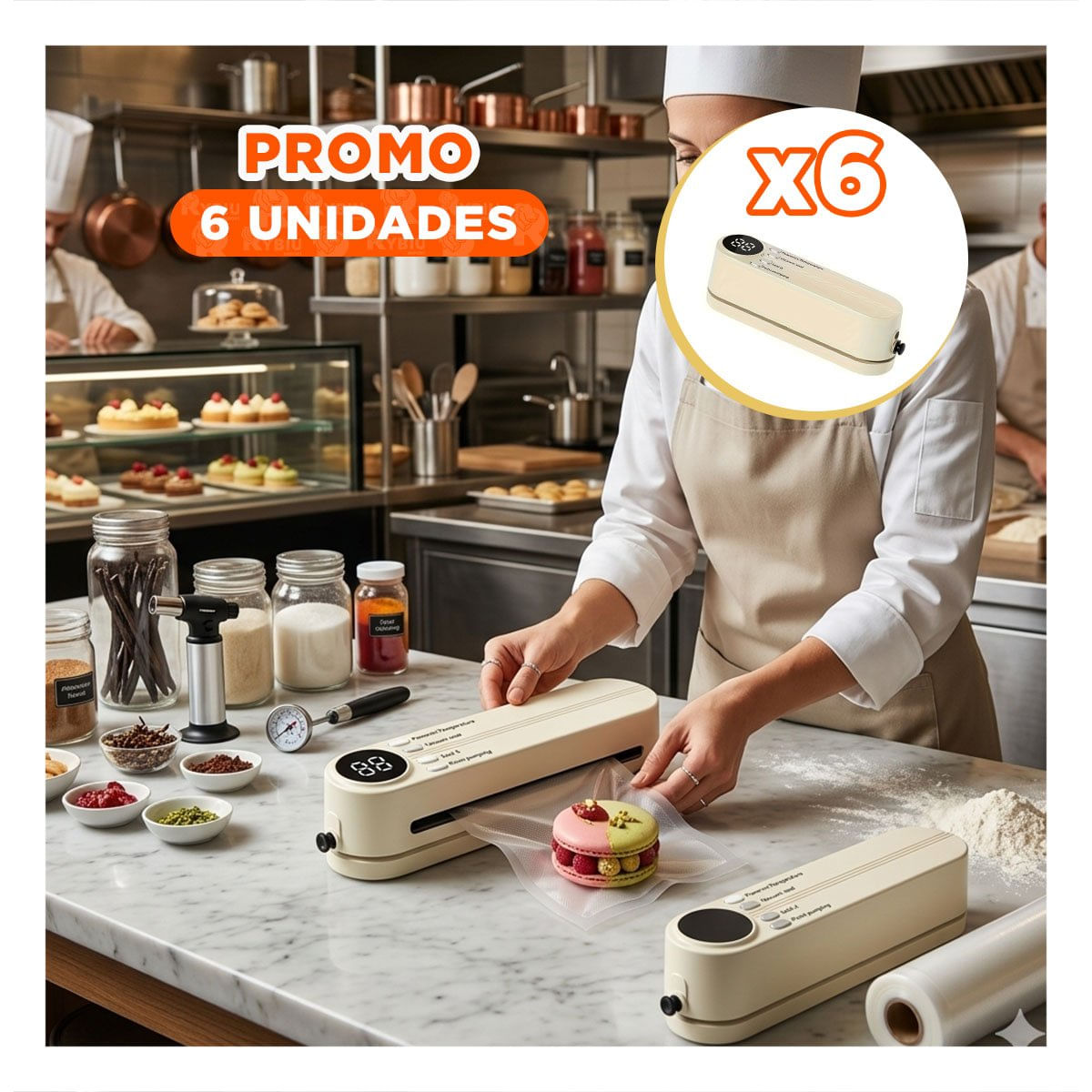 Pack6 Equipo Manual al Vacio Beige para Sellar Alimentos en Cocina