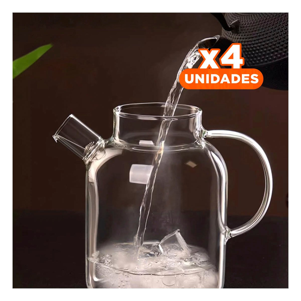 Pack4 Jarro de Vidrio 1.5L con Tapa de Madera y Filtro en Pico Facil de Limpiar YPapel Regalo