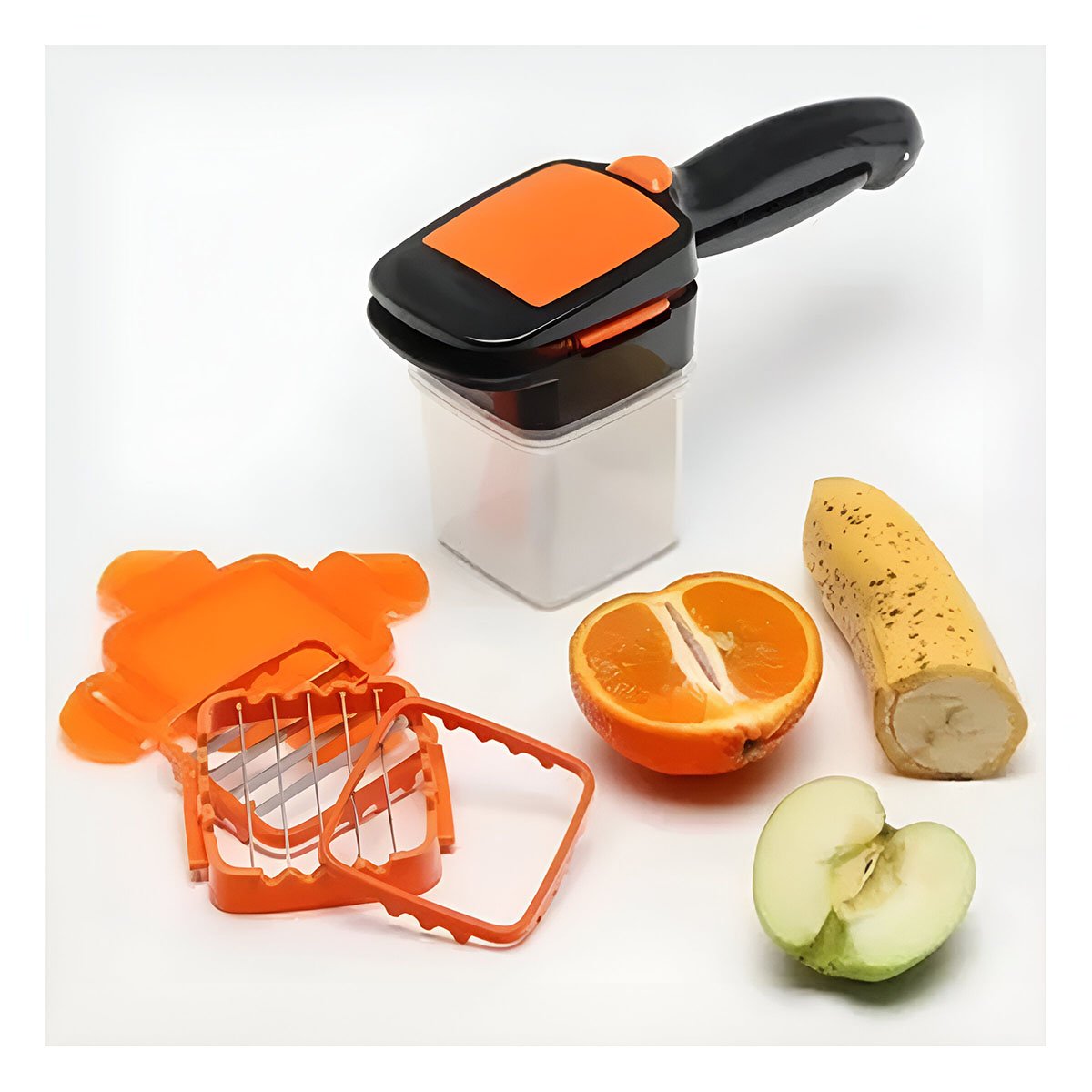 Picador Multifuncional de Frutas y Verduras Negro y Naranja para Cortes Uniformes Y notas