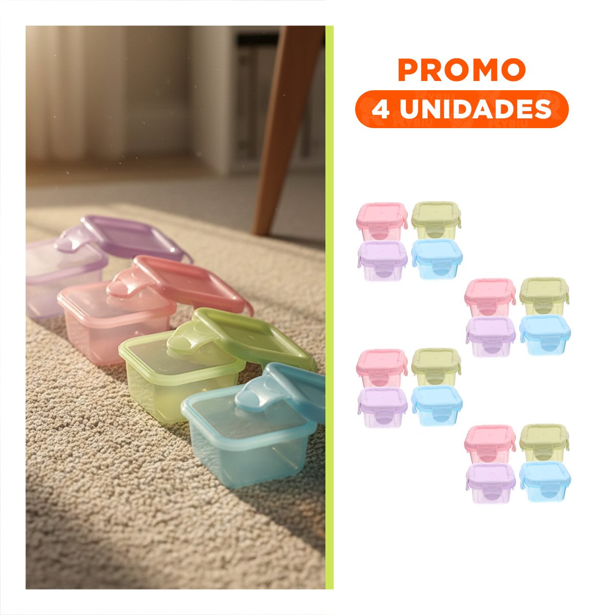 Pack4 Contenedores Mini con Seguro 4 Piezas Multicolor 6.2x4cm para Transporte Fácil