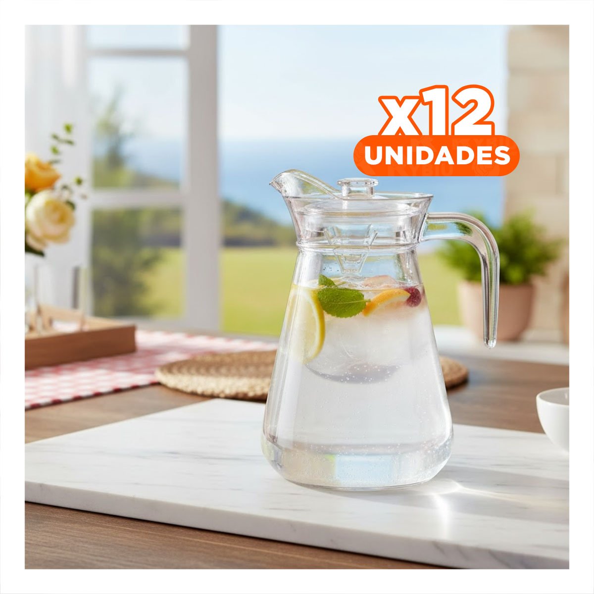 Pack12 Contenedor de Vidrio con Tapa Diseno Liso 1300 ml Y Papel Regalo