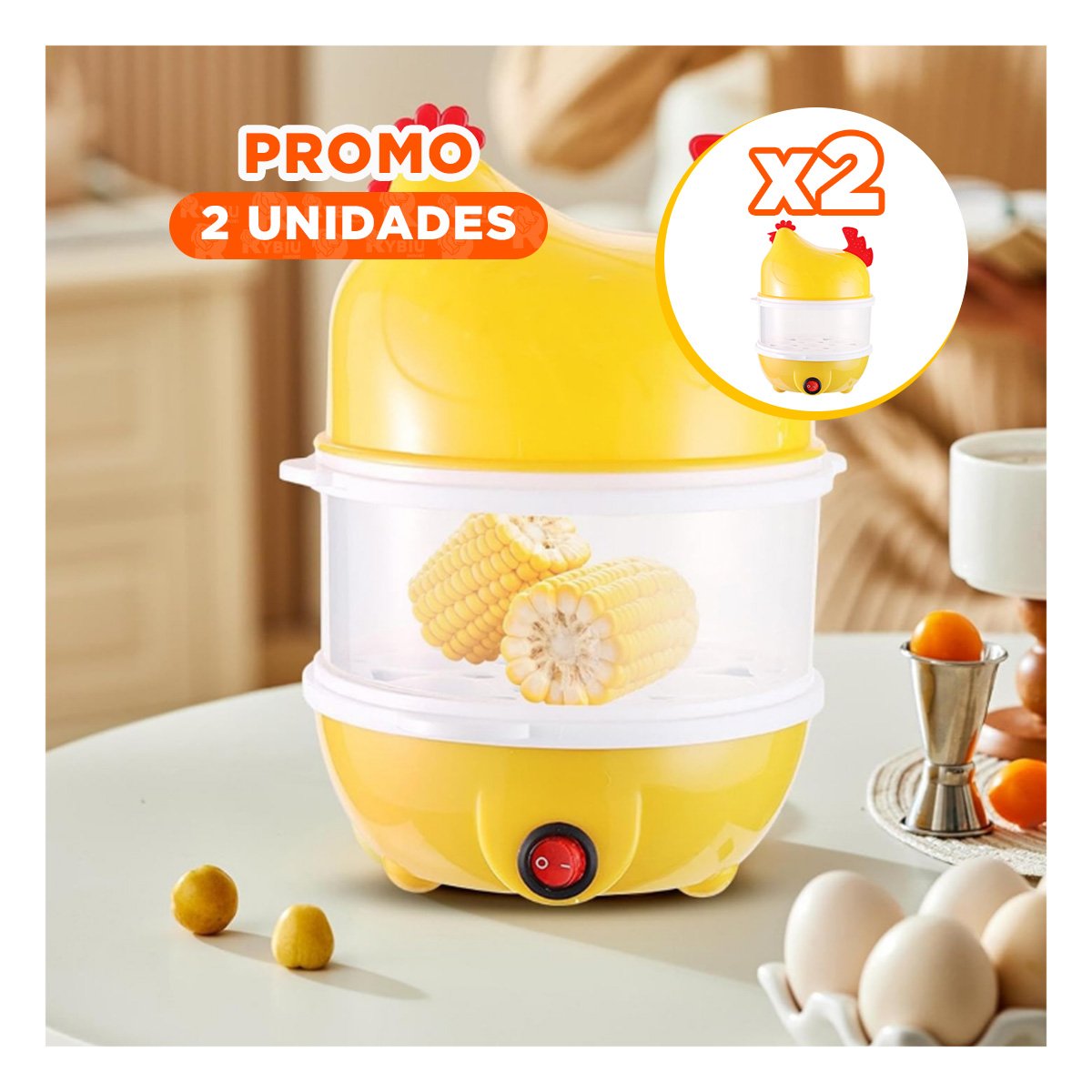 Pack2 Equipo Funcional para Cocer Huevos Dos Niveles Amarillo en el Hogar YPapel Regalo