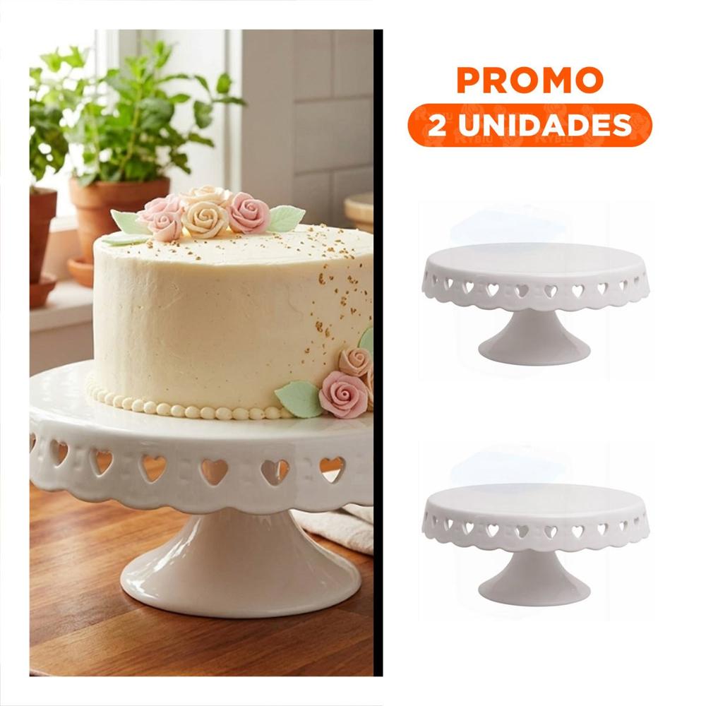 Pack2 Base Decorativa Ceramica Blanco con Corazones 25 cm para Torta YRegalo Sticker