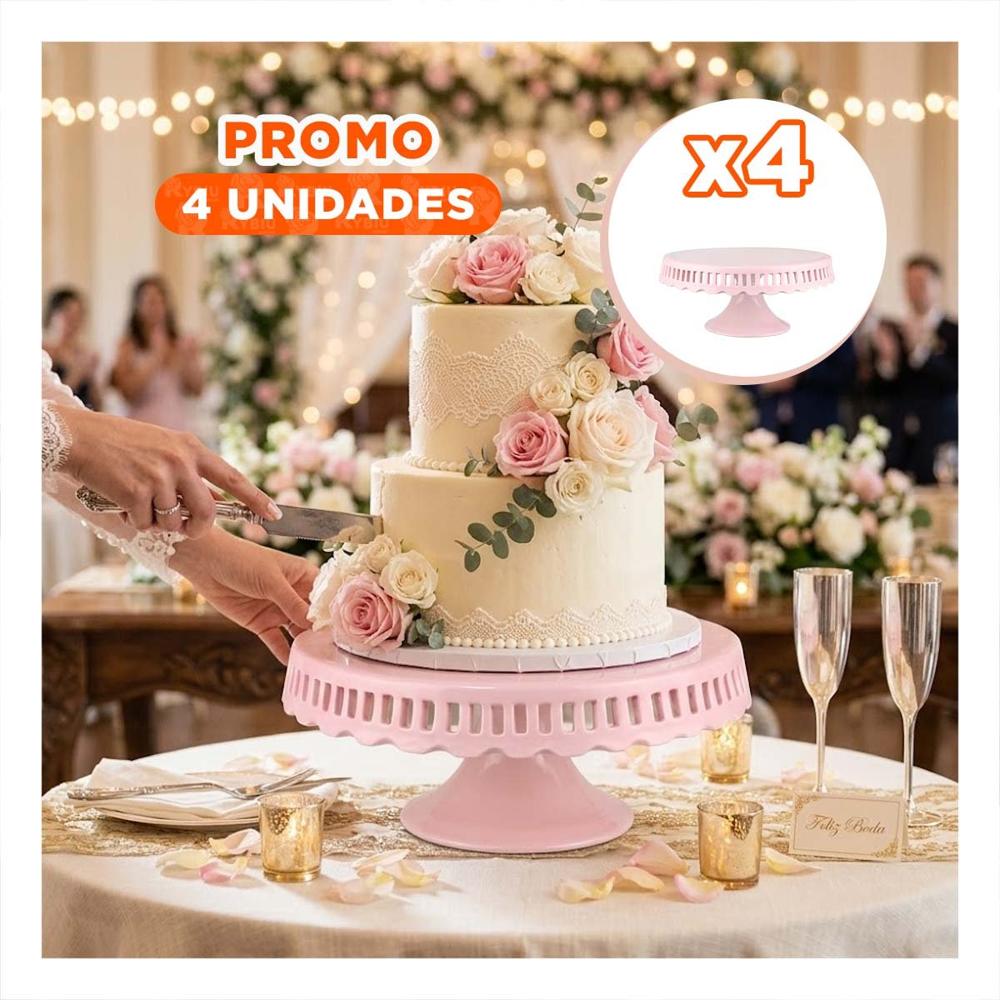Pack4 Exhibidor Decorativo Ceramica Rayitas Color Rosado 25 cm para Postres YPapel Regalo