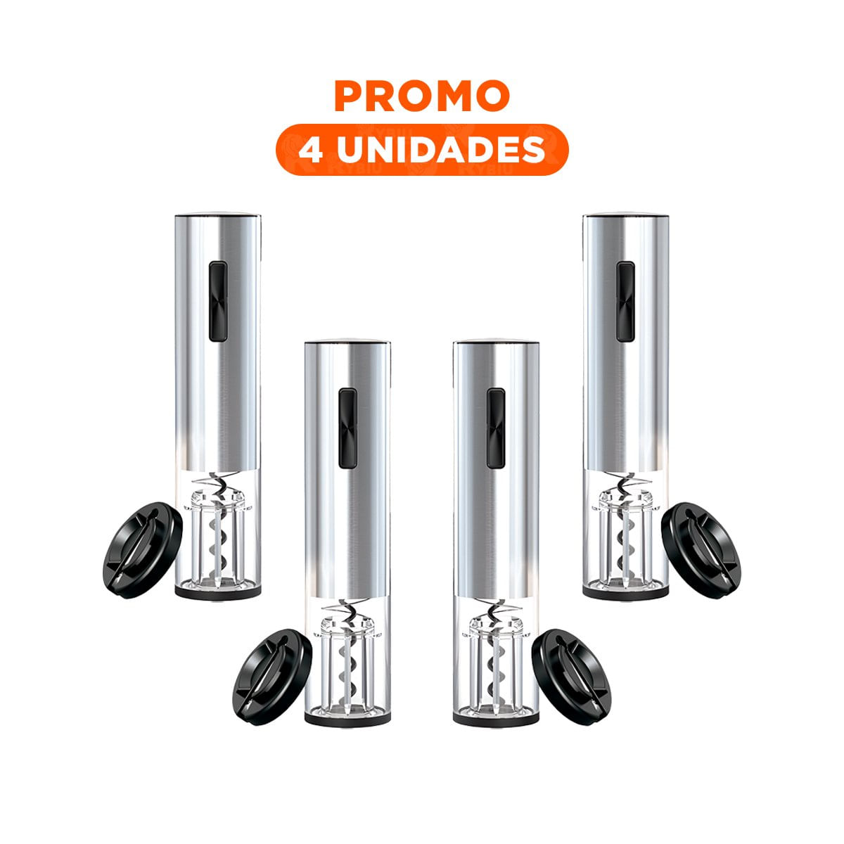 Pack4 Abridor Electrico con Base Estable y Accesorios para Vino en Color Plateado Caja Guinda