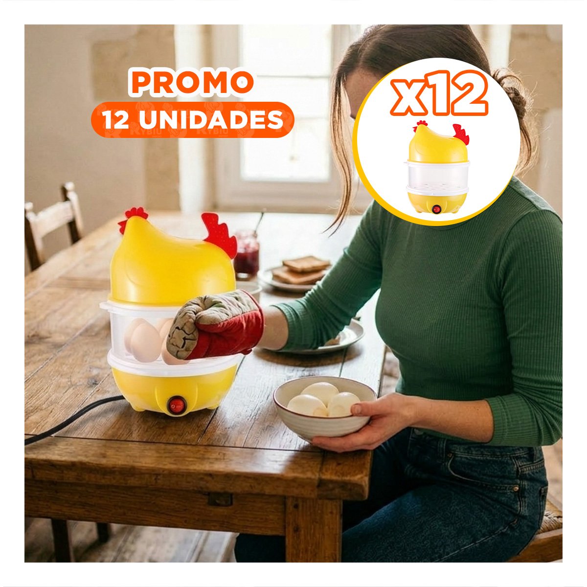 Pack12 Herramienta de Cocina para Huevos Dos Niveles Amarillo Practico en Casa YRegalo Sticker