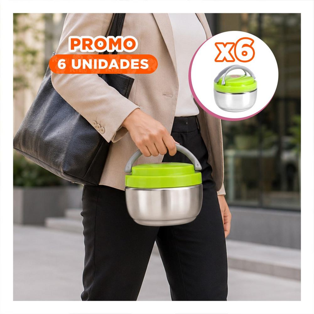 Pack6 Recipiente para Almuerzo Color Verde 1200ml con Funcion Termica YPapel Regalo